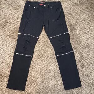 Copper Rivet Black Zipper Wide Leg Oversized Jeans Men Size 3XLarge